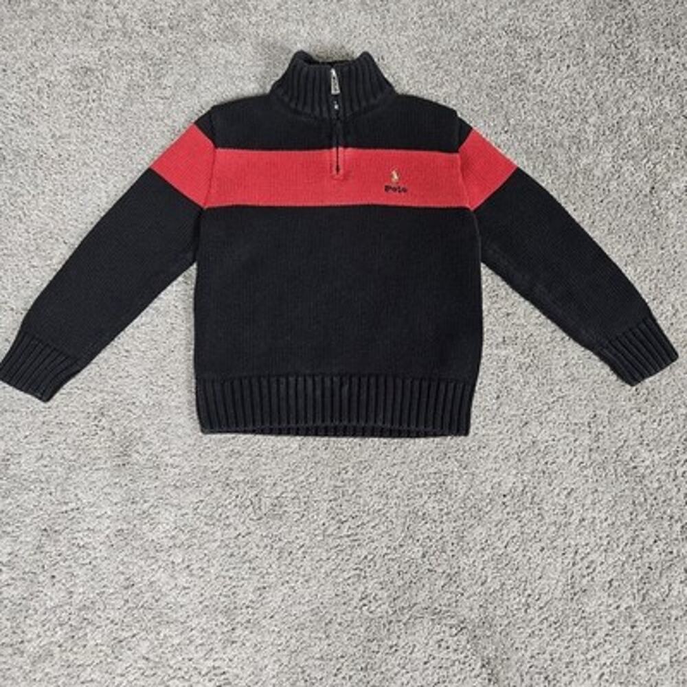 Polo Ralph Lauren Sweater Boys 7 (Fits 5-6) Black 1/4 Zip Knit Preppy